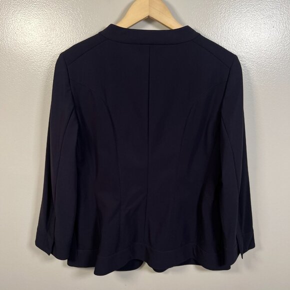 Rena Lange Blazer Jacket Size 10 Navy Blue Work Career Travel Business Office - Picture 2 of 10